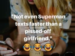Caucasian woman with blond hair texting faster than Superman